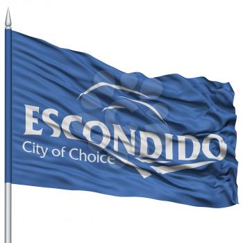 Escondido Flag Flag on Flagpole, California State, Flying in the Wind, Isolated on White Background