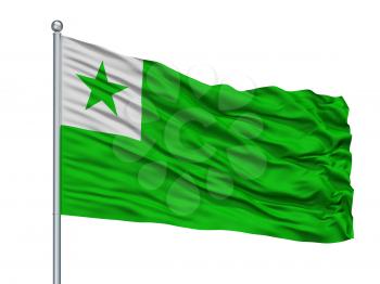 Esperanto Flag On Flagpole, Isolated On White Background, 3D Rendering