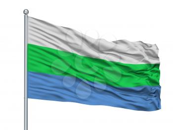 Tamsalu City Flag On Flagpole, Country Estonia, Isolated On White Background