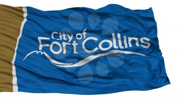 Isolated Fort Collins City Flag, City of Colorado State, Waving on White Background, High Resolution