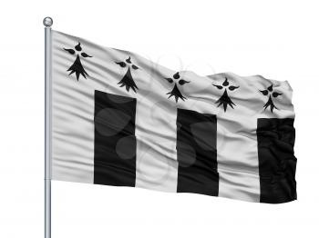 Rennes City Flag On Flagpole, Country France, Isolated On White Background