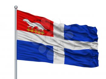 Saint Malo City Flag On Flagpole, Country France, Isolated On White Background