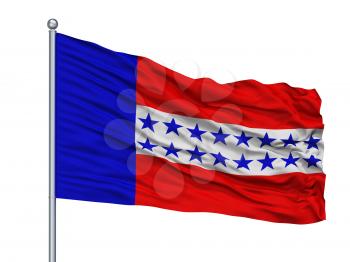 Tuamotu Islands City Flag On Flagpole, Country French Polynesia, Isolated On White Background