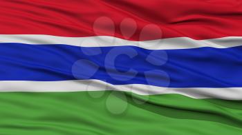 Closeup Gambia Flag, Waving in the Wind, High Resolution