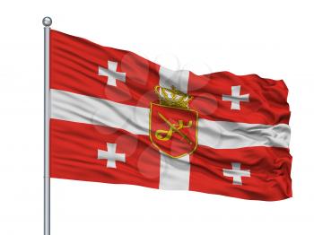 Georgia Main Military Flag On Flagpole, Isolated On White Background, 3D Rendering