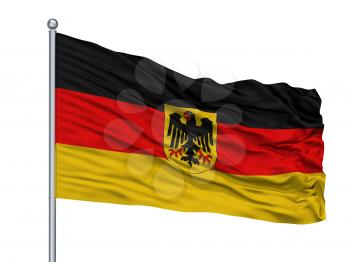 Germany State Flag On Flagpole, Isolated On White Background, 3D Rendering