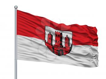 Dinslaken City Flag On Flagpole, Country Germany, Isolated On White Background