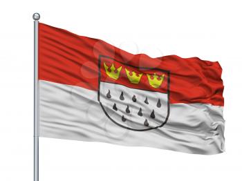 Koeln City Flag On Flagpole, Country Germany, Isolated On White Background
