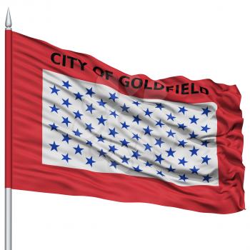Goldfield City Flag on Flagpole, Colorado State, Flying in the Wind, Isolated on White Background
