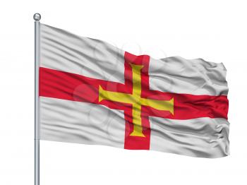 Guernsey Flag On Flagpole, Isolated On White Background, 3D Rendering