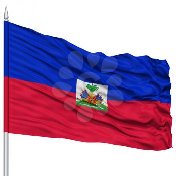 Haiti Flag on Flagpole , Flying in the Wind, Isolated on White Background