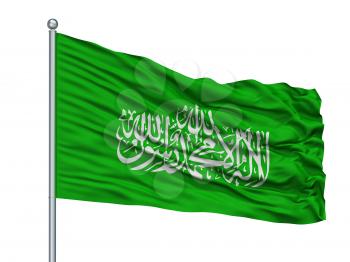 Hamas Flag On Flagpole, Isolated On White Background, 3D Rendering