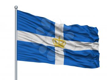 Hellenic Kingdom 1935 Flag On Flagpole, Isolated On White Background, 3D Rendering