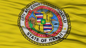 Closeup Honolulu Flag, Capital of Hawaii State, Flying in the Wind
