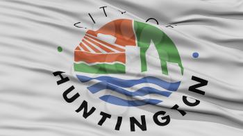 Closeup of Huntington City Flag, Waving in the Wind, West Virginia State, United States of America