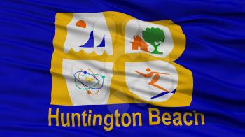Closeup of Huntington Beach City Flag, Waving in the Wind, California State, United States of America