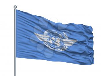 Icao International Civil Aviation Organization Flag On Flagpole, Isolated On White Background, 3D Rendering