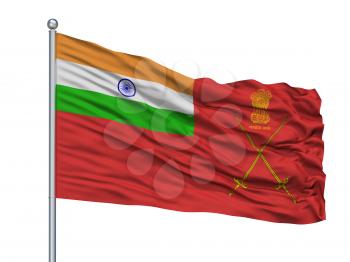 Army Indian Flag On Flagpole, Isolated On White Background, 3D Rendering