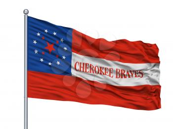 Cherokee Braves Indian Flag On Flagpole, Isolated On White Background, 3D Rendering