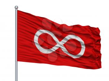 Metis Red Indian Flag On Flagpole, Isolated On White Background, 3D Rendering