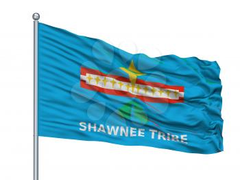 Shawnee Tribe Of Oklahoma Indian Flag On Flagpole, Isolated On White Background, 3D Rendering