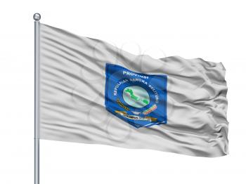 Bangka Belitung City Flag On Flagpole, Country Indonesia, Isolated On White Background