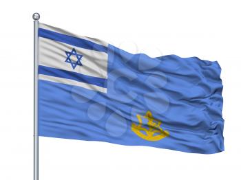 Israel Defense Forces Flag On Flagpole, Isolated On White Background, 3D Rendering