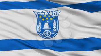 Herzliya City Flag, Country Israel, Closeup View, 3D Rendering