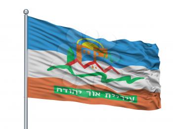 Or Yehuda City Flag On Flagpole, Country Israel, Isolated On White Background