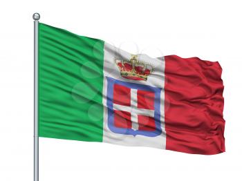 Italian Monarchy Flag On Flagpole, Isolated On White Background, 3D Rendering