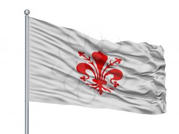 Florence City Flag On Flagpole, Country Italy, Isolated On White Background