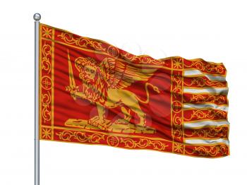 Venice City Flag On Flagpole, Country Italy, Isolated On White Background