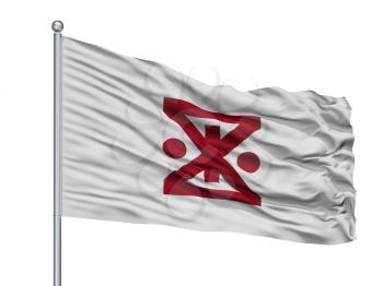 Amagasaki City Flag On Flagpole, Country Japan, Hyogo Prefecture, Isolated On White Background