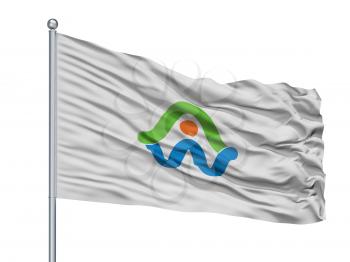 Awa City Flag On Flagpole, Country Japan, Tokushima Prefecture, Isolated On White Background