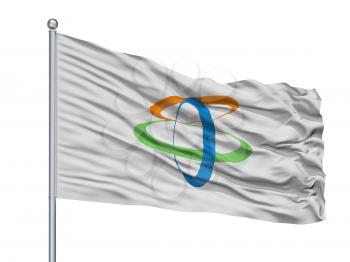 Chikuma City Flag On Flagpole, Country Japan, Nagano Prefecture, Isolated On White Background