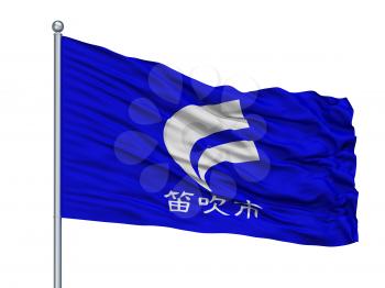 Fuefuki City Flag On Flagpole, Country Japan, Yamanashi Prefecture, Isolated On White Background