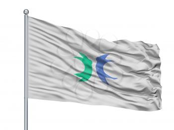 Hokuto City Flag On Flagpole, Country Japan, Yamanashi Prefecture, Isolated On White Background