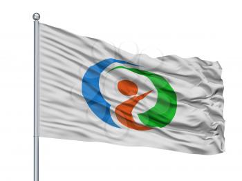 Itoshima City Flag On Flagpole, Country Japan, Fukuoka Prefecture, Isolated On White Background