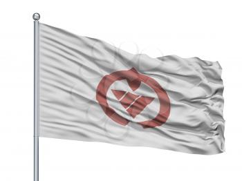 Katsura City Flag On Flagpole, Country Japan, Chiba Prefecture, Isolated On White Background