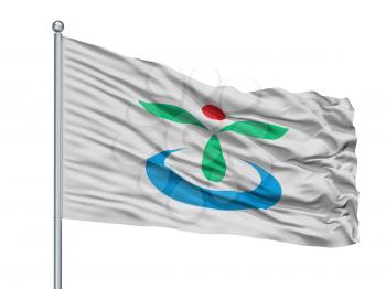 Koga City Flag On Flagpole, Country Japan, Ibaraki Prefecture, Isolated On White Background