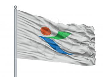 Koshi City Flag On Flagpole, Country Japan, Kumamoto Prefecture, Isolated On White Background