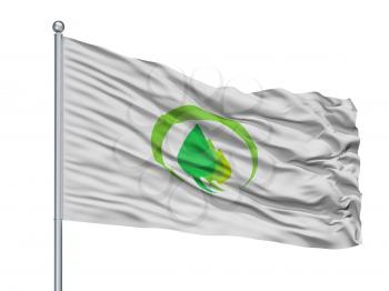 Midori City Flag On Flagpole, Country Japan, Gunma Prefecture, Isolated On White Background