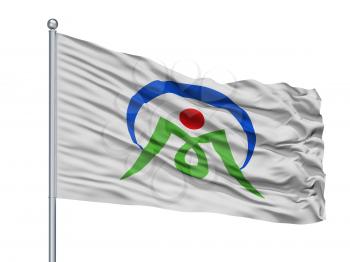 Mimasaka City Flag On Flagpole, Country Japan, Okayama Prefecture, Isolated On White Background