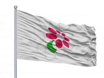 Minamiboso City Flag On Flagpole, Country Japan, Chiba Prefecture, Isolated On White Background