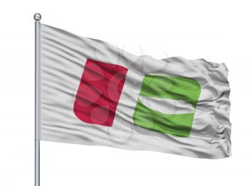Nishinomiya City Flag On Flagpole, Country Japan, Hyogo Prefecture, Isolated On White Background
