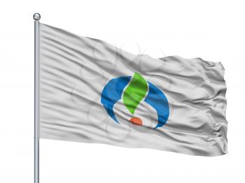 Ogi City Flag On Flagpole, Country Japan, Saga Prefecture, Isolated On White Background