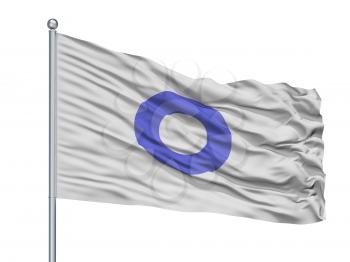 Ozu City Flag On Flagpole, Country Japan, Ehime Prefecture, Isolated On White Background