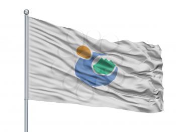 Tomioka City Flag On Flagpole, Country Japan, Gunma Prefecture, Isolated On White Background
