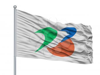 Tsubame City Flag On Flagpole, Country Japan, Niigata Prefecture, Isolated On White Background