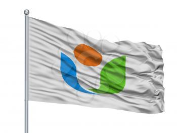 Uki City Flag On Flagpole, Country Japan, Kumamoto Prefecture, Isolated On White Background